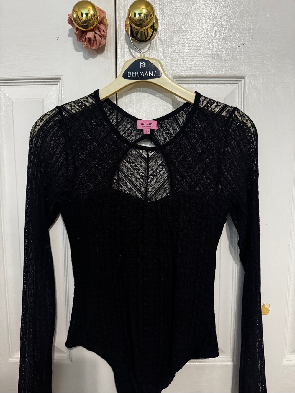 miami Black Lace Long-Sleeve Sheer Bodysuit